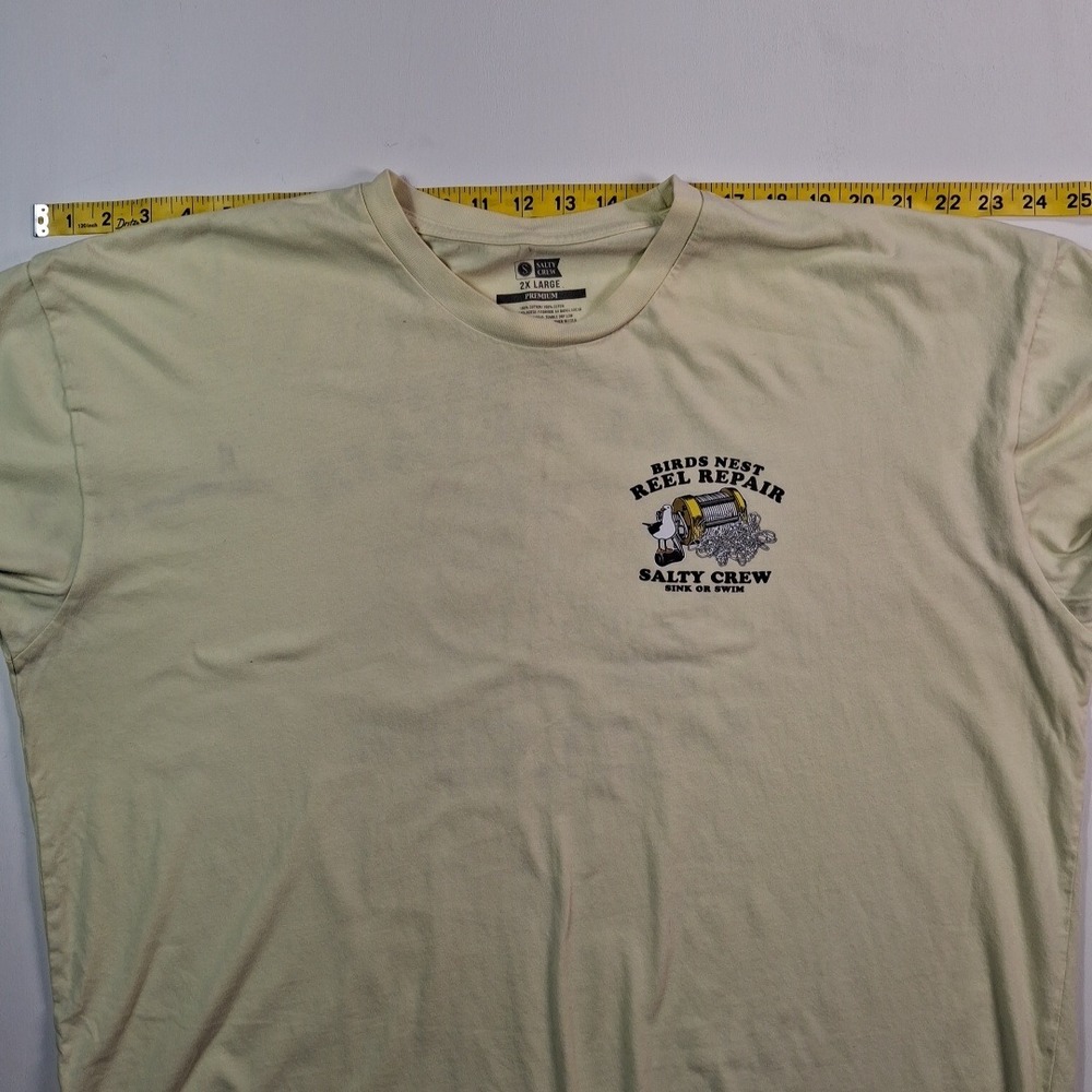 Salty Crew Birds Nest Reel Repair Graphic T-Shirt Mens 2XL Yellow Sink or Swim - Picture 8 of 11